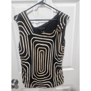 Donna Karan New York Geometric Print Asymmetric Ring‎ Shoulder Tank Top Large